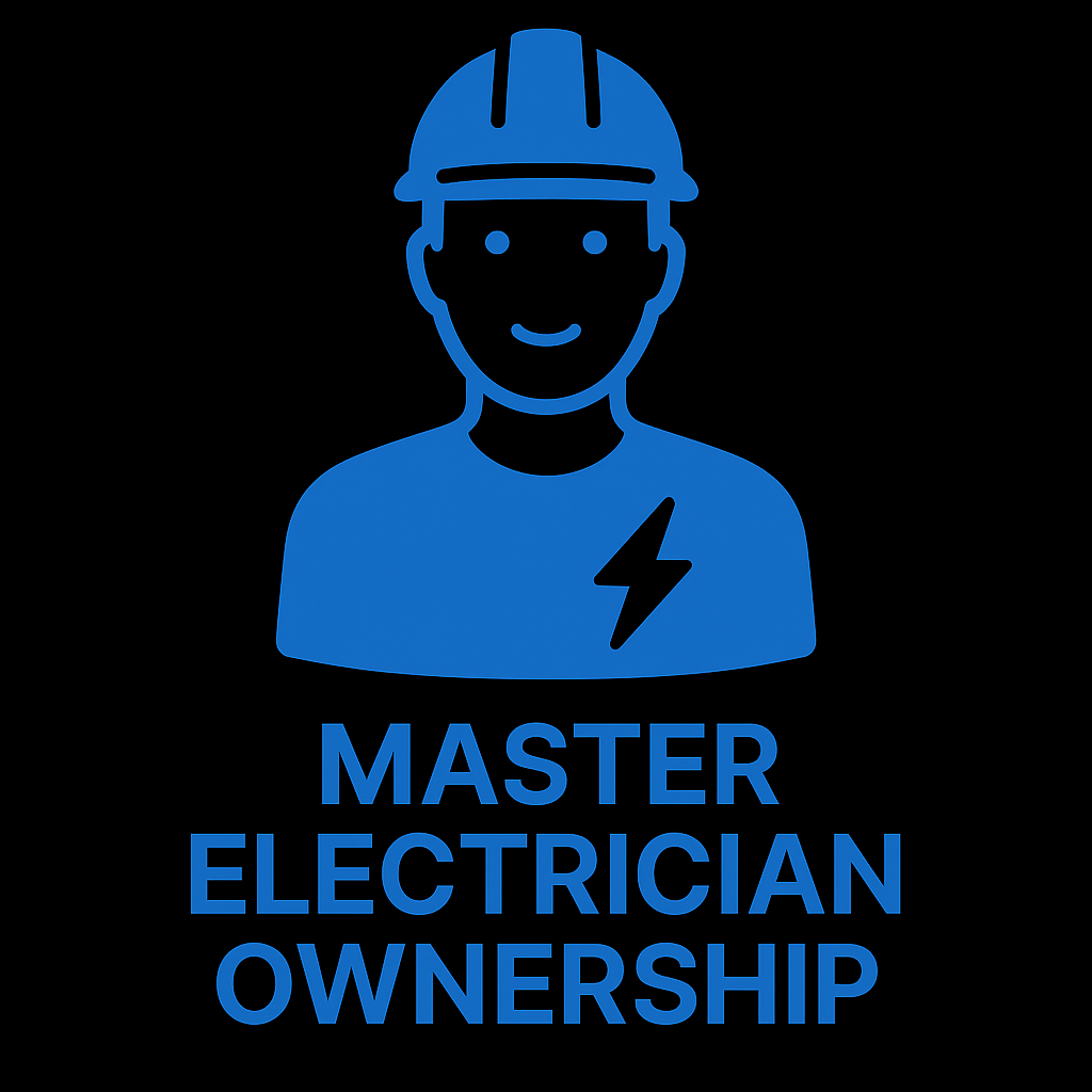 Master electrician ownership icon for Prevolt Electric – blue electrician with hard hat and lightning bolt on black background.