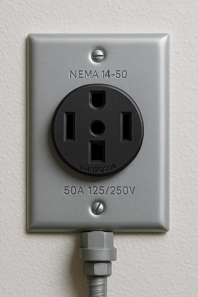 NEMA 14-50 and 6-50 EV charging outlet installation by Prevolt Electric in a Massachusetts garage.