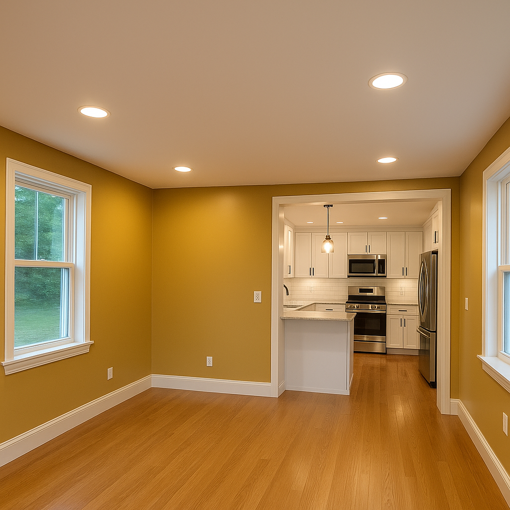 Prevolt Electric technician installing commercial recessed lighting in an office or business ceiling.