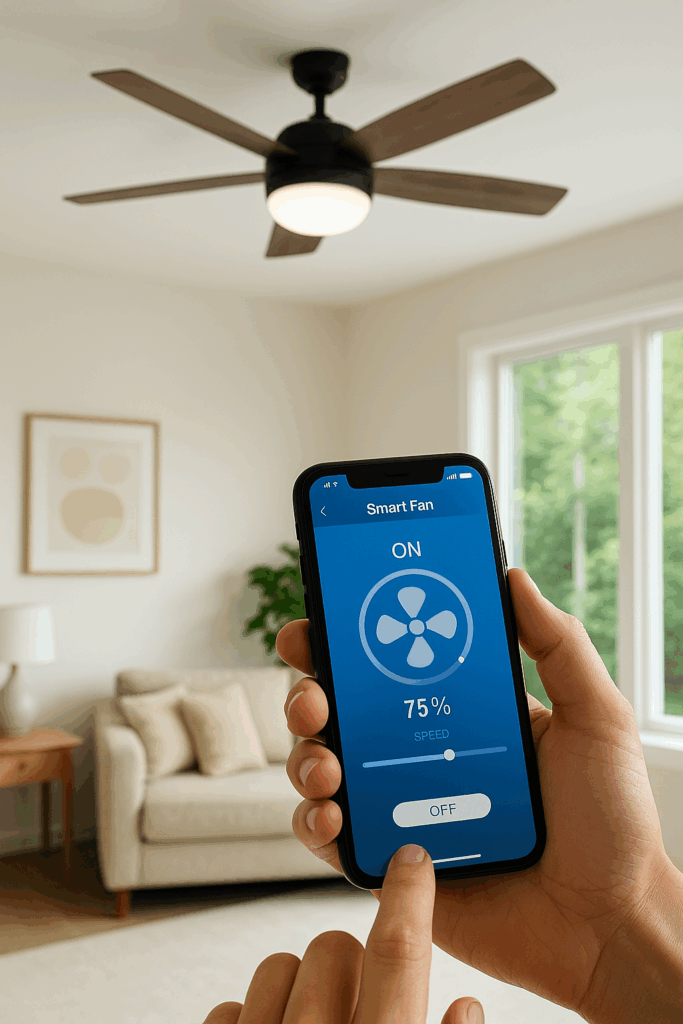 Smart ceiling fan and lighting upgrade installed by Prevolt Electric with modern controls.
