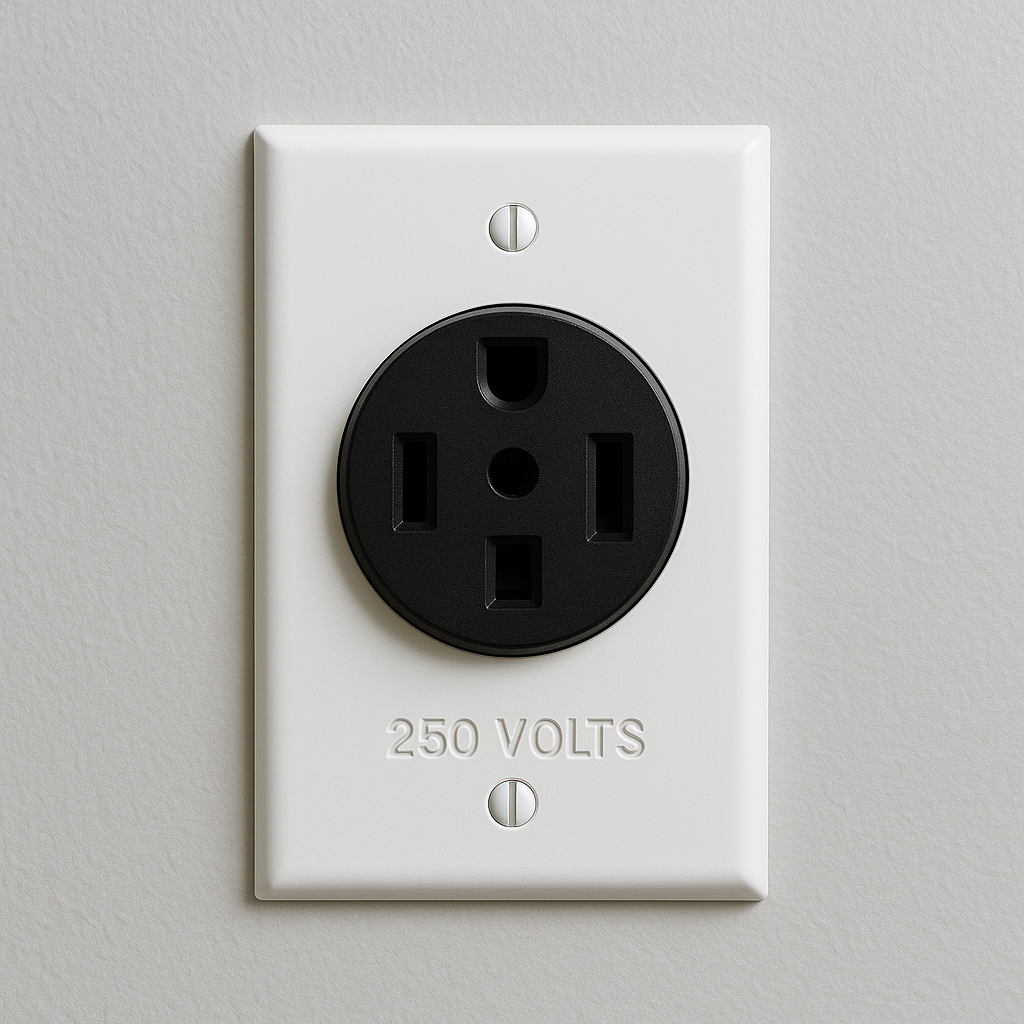 Dedicated 240V electrical outlet installed by Prevolt Electric for an EV charger or dryer in a Connecticut garage. Safe, code-compliant installation by licensed electricians.