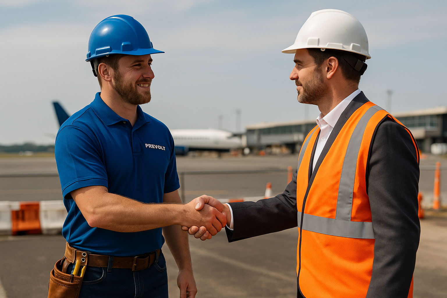 Prevolt Electric team coordination at an airport construction project.