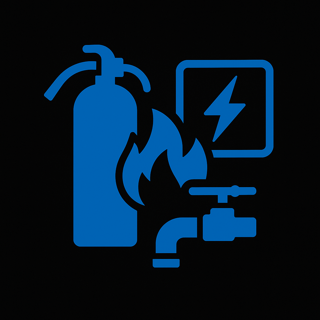 Prevolt Electric icon showing fire extinguisher, flames, and electrical lightning bolt representing Ansul fire suppression system integration.