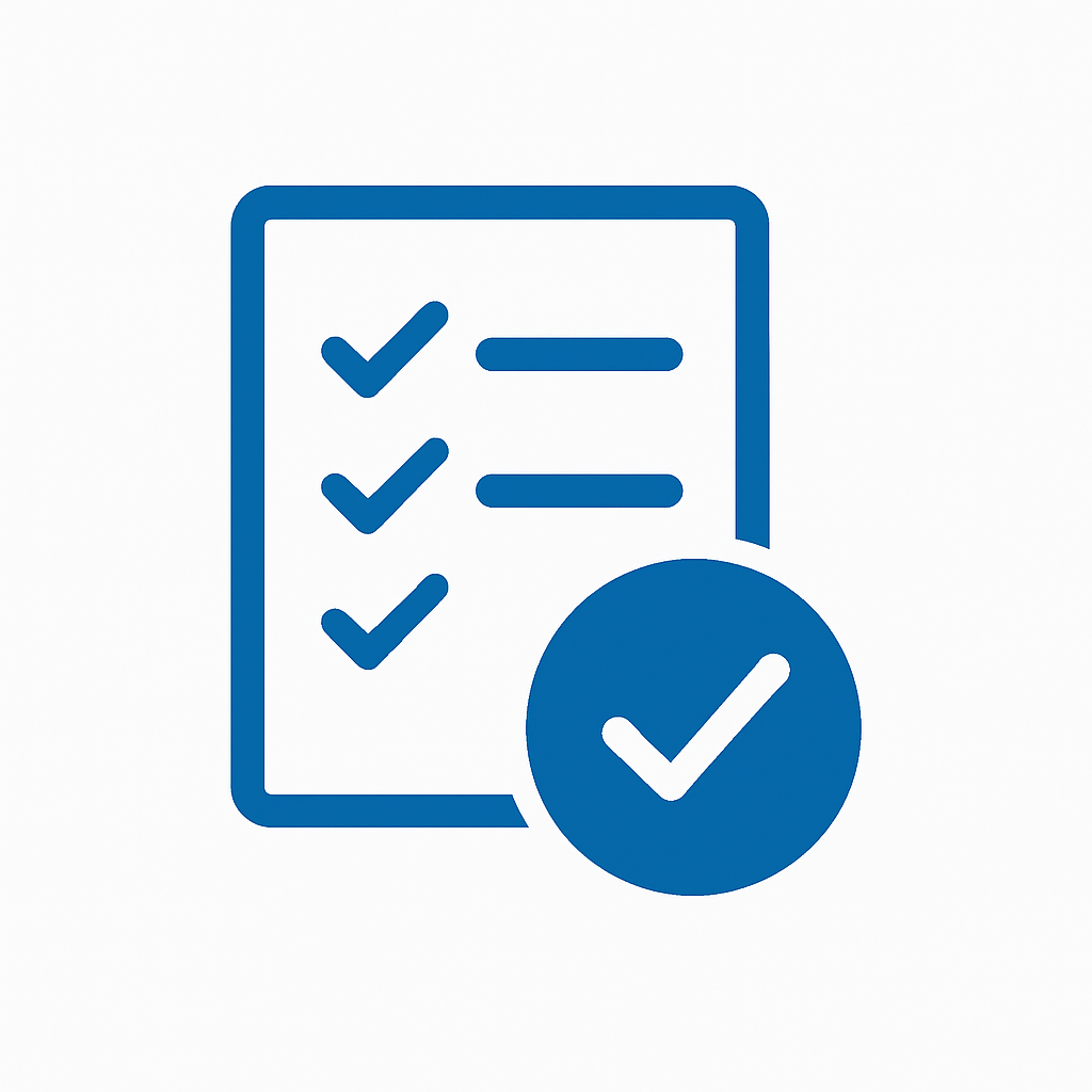 Blue checklist and checkmark icon symbolizing electrical code compliance and inspection approval from Prevolt Electric