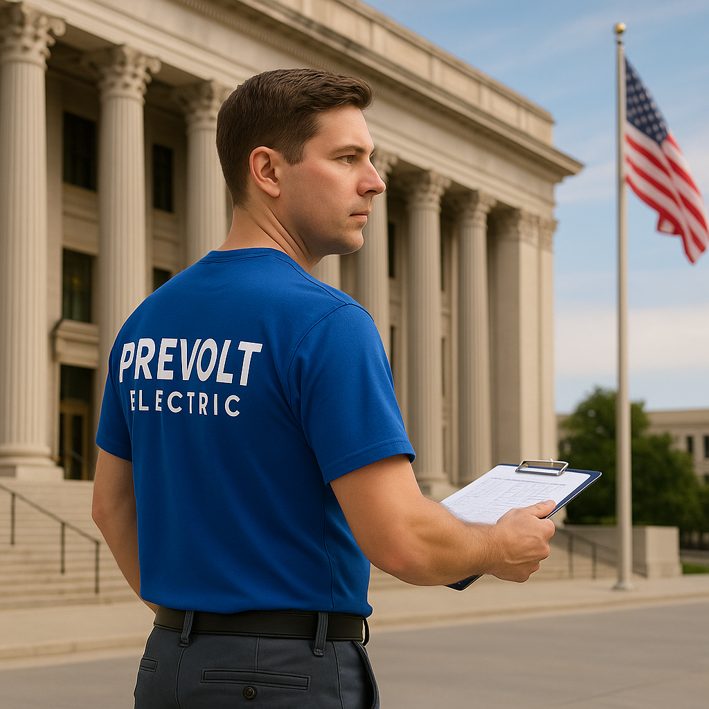 Prevolt Electric technician representing professional electrical contracting support for federal and airport projects.
