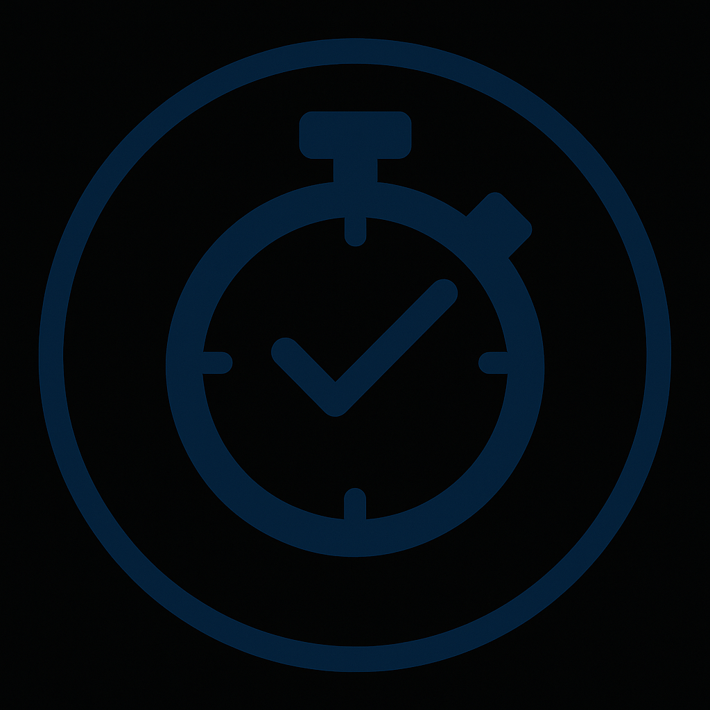 Blue stopwatch icon on black background symbolizing uptime and reliability for Prevolt Electric commercial generator services.