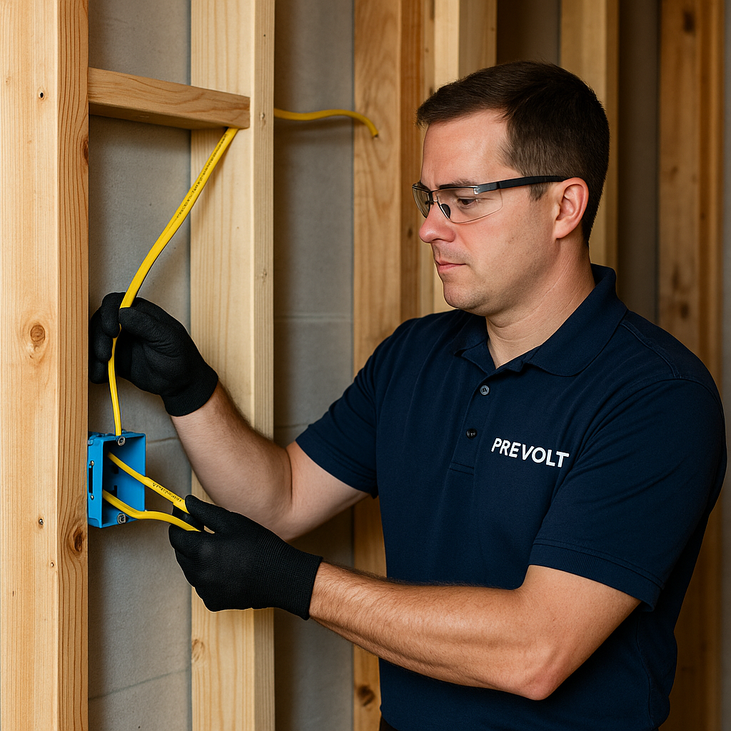 Prevolt Electric technician completing clean electrical installation work in Connecticut.